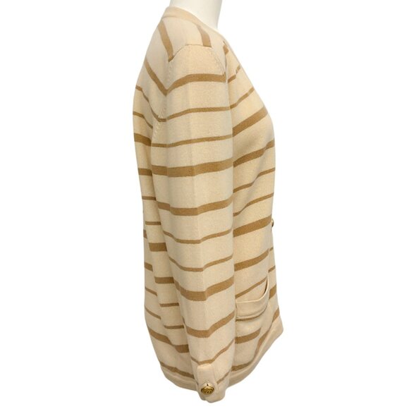 Chanel Vintage Beige / Brown Striped Cashmere Cardigan Sweater - Picture 2 of 5
